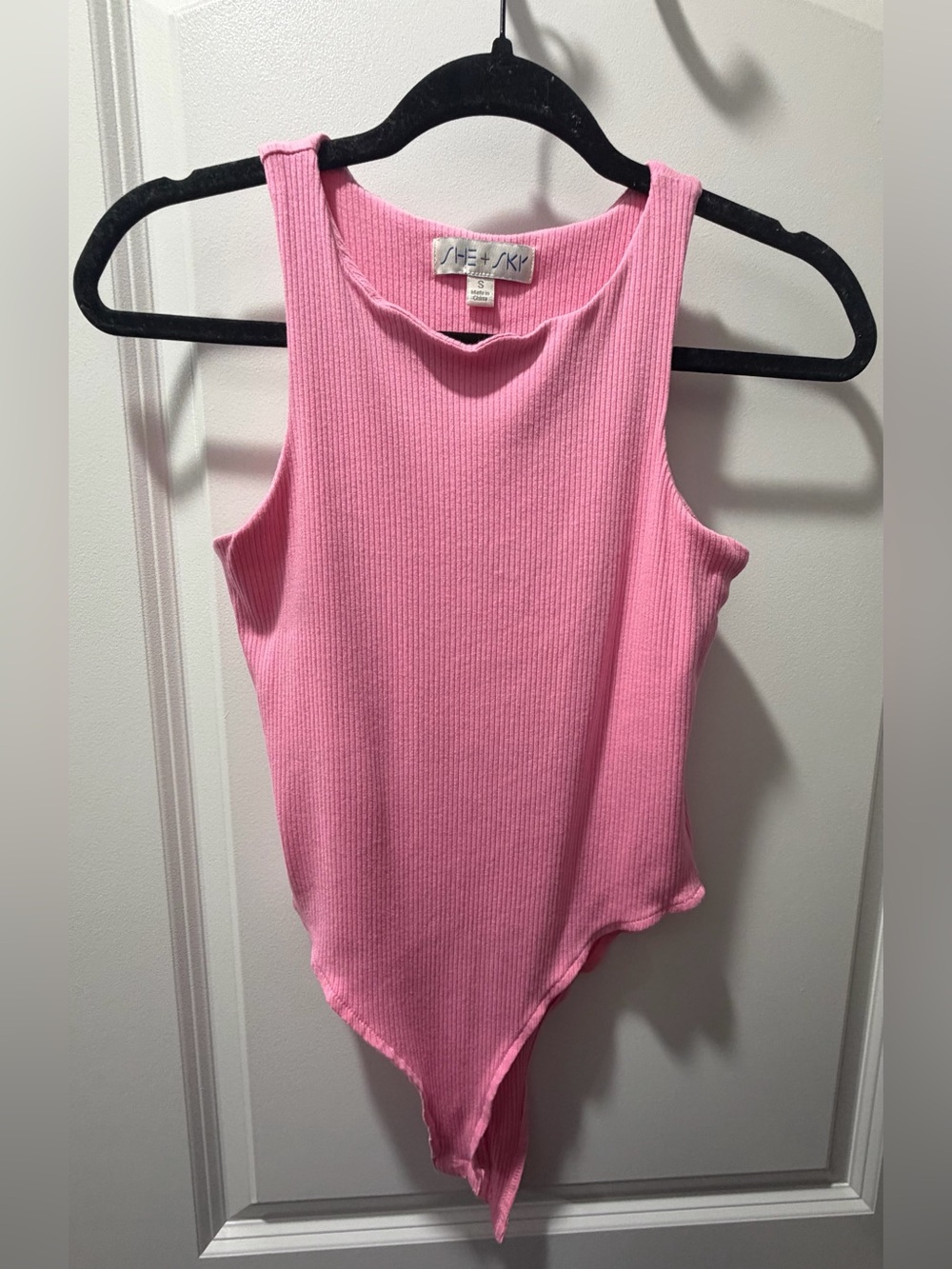 She + Sky Hot Pink Ribbed Thong Bodysuit Tank Top S